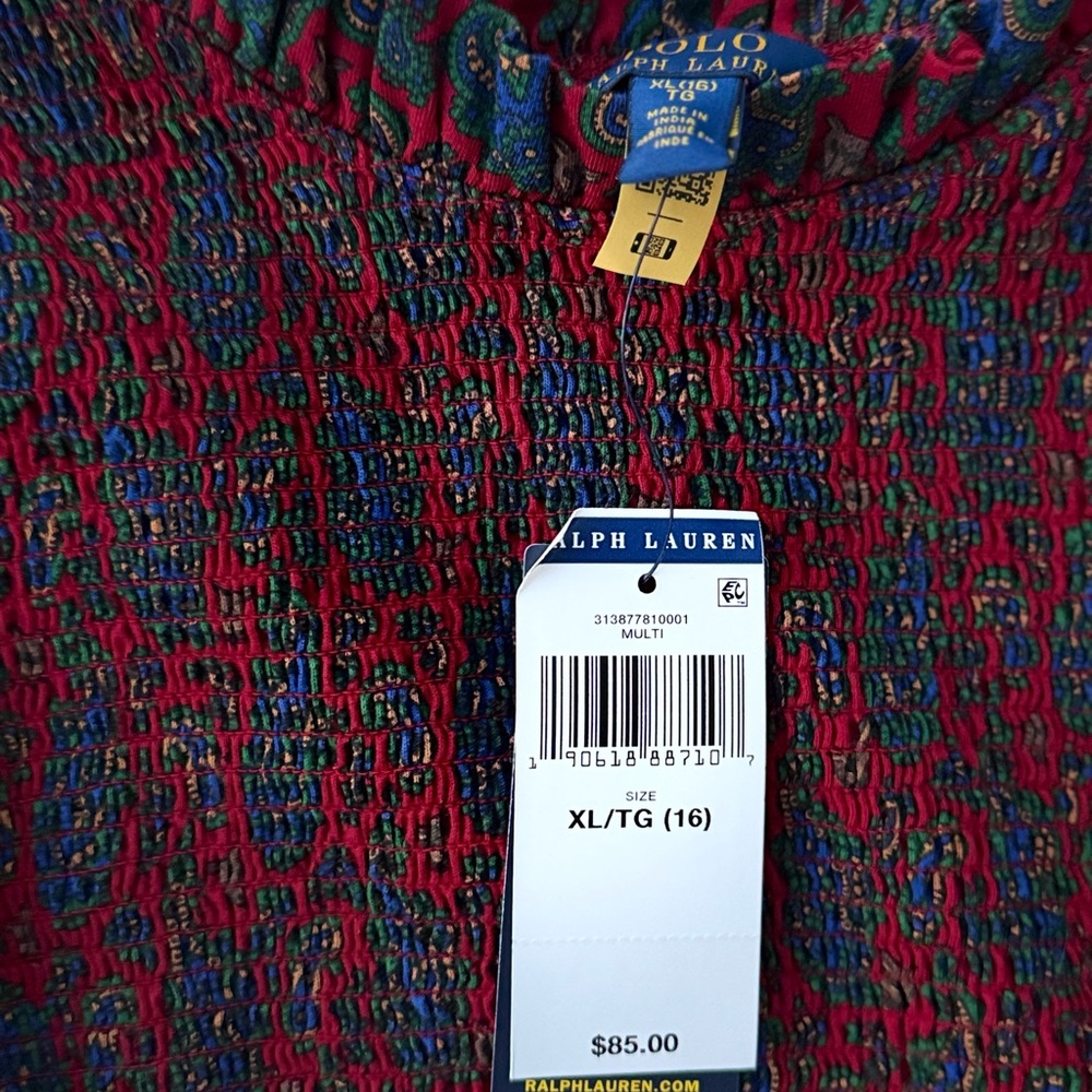 NWT Ralph Lauren Red and Blue Paisley Kids Dress - Picture 7 of 8